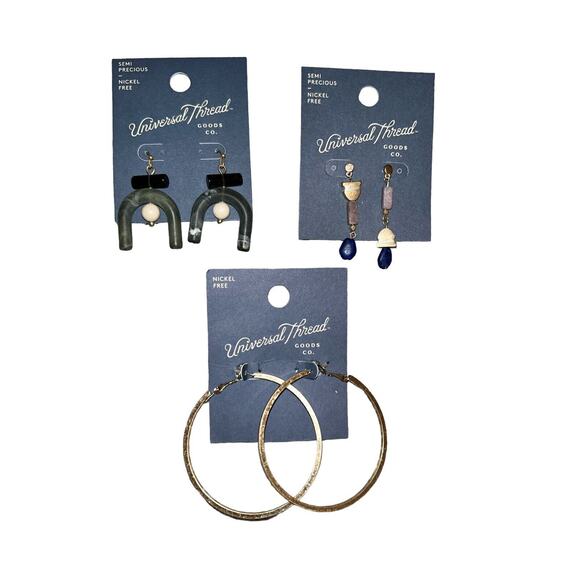 Universal Thread 3 Ear Sets. Various Designs.‎ New. Gold Semi Precious Earrings - Picture 1 of 5